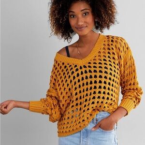 Daytrip Amber Gold Open Weave Sweater